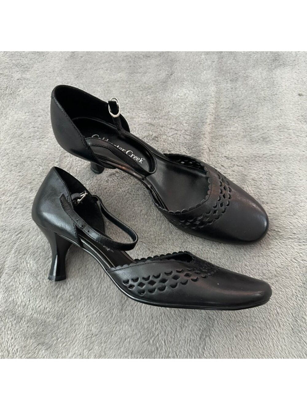 Coldwater Creek Black Mary Jane Kitten Heels Shoes Round Toe Womens 6 Leather